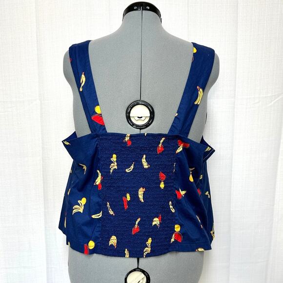 ModCloth Fruit Novelty Print Button Up Crop Top Thick Strap Smocked Back Sz: 2X - Picture 3 of 6